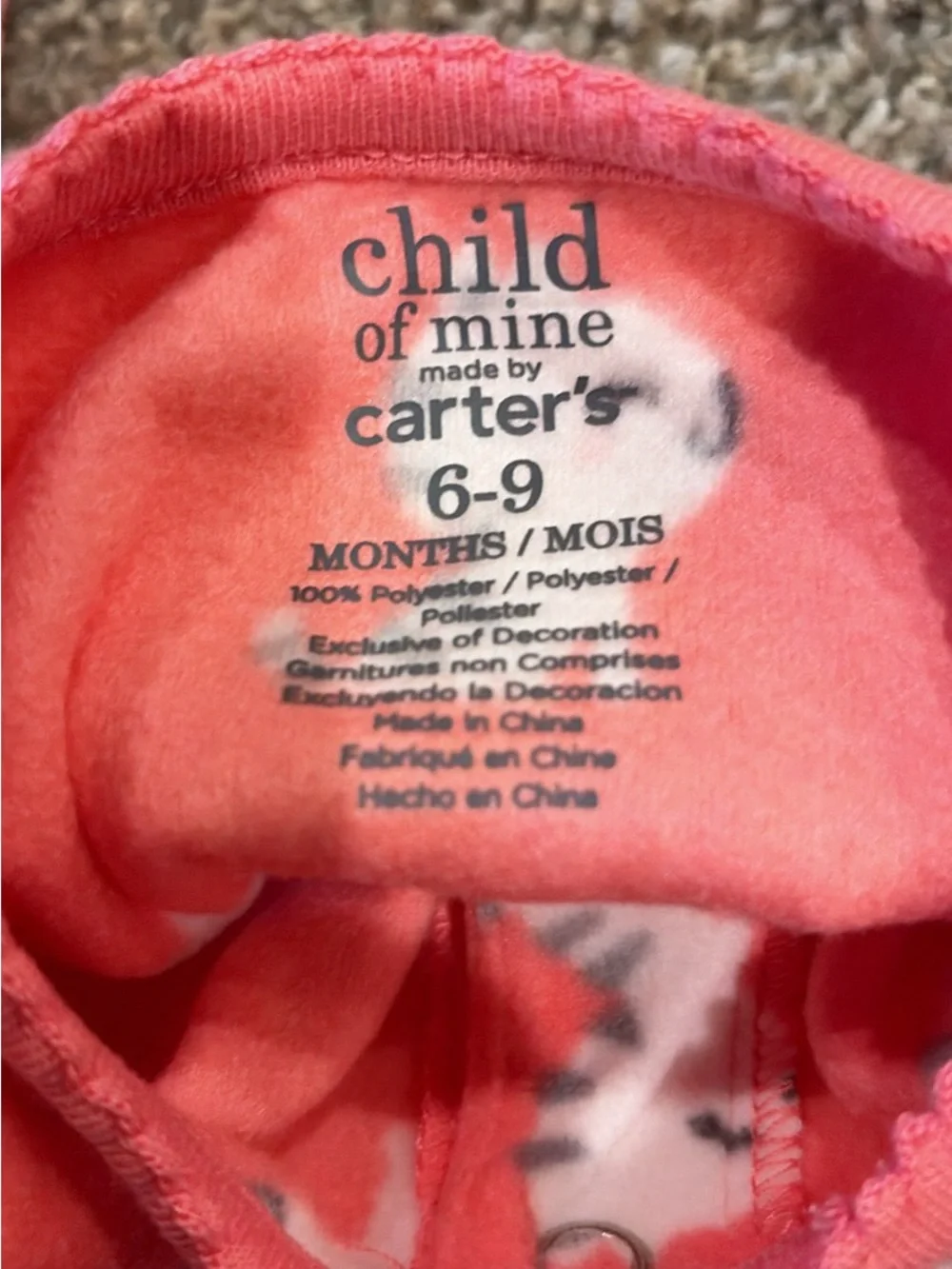 Carter's Coral Kitty Fleece Footie One-Piece size 6-9 months